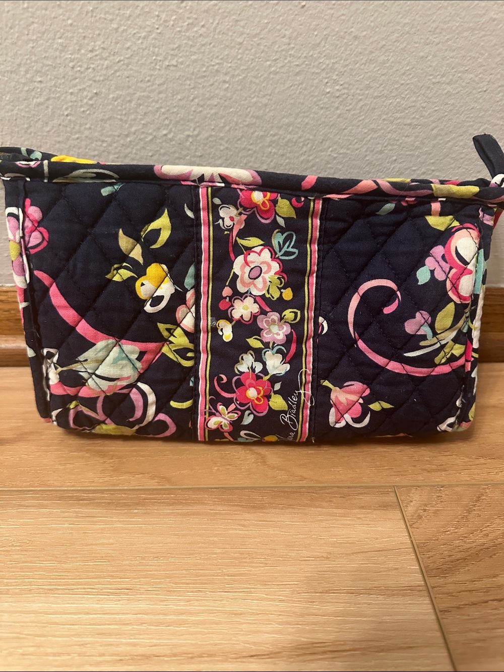 Vera Bradley Navy Quilted Floral Make Up Bag with Multicolor Blooms